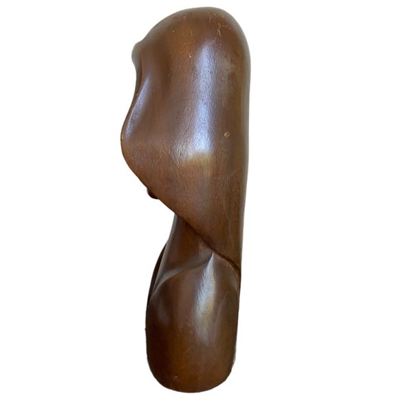 Vintage Mid-Century Art Deco Style Carved Wooden Female Bust Sculpture 11.5" - Picture 8 of 16